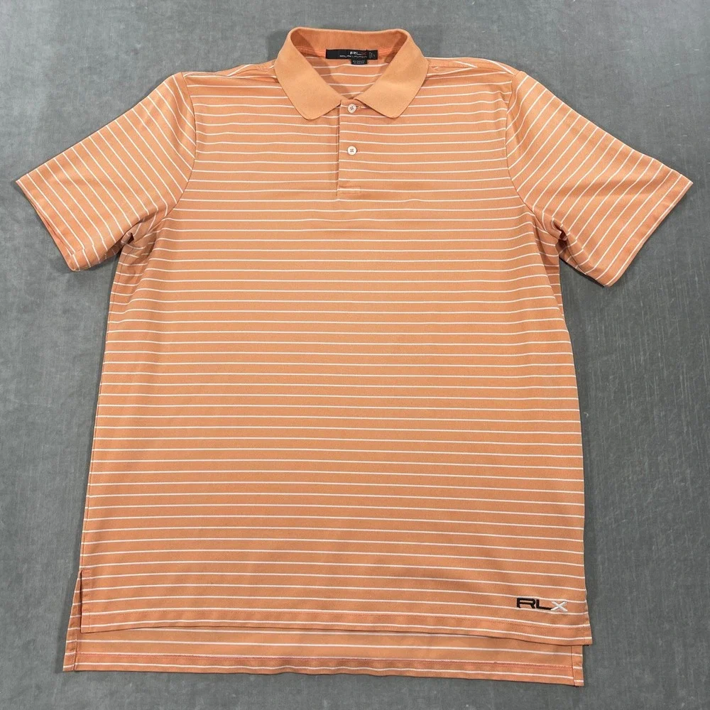 RLX Ralph Lauren Men's Large Striped Orange Athletic Golf Polo Shirt